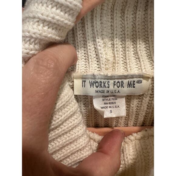 Vintage 90s Cream Ribbed Chunky Knit Oversized Classic Coastal Beatnik Sweater S - Picture 7 of 9